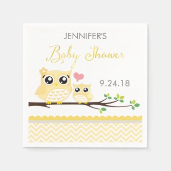 Owl Baby Shower Napkins | Yellow Chevron by weddingsnwhimsy at Zazzle