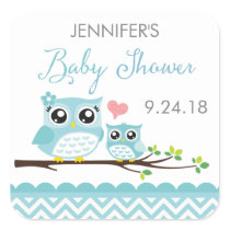 Owl Baby Shower Sticker / Label | Blue Chevron Boy