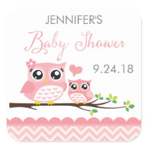 Owl Baby Shower Sticker Label | Pink Chevron Girl