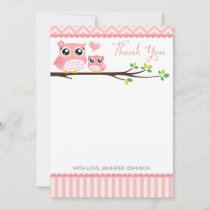 Owl Baby Shower Thank You Card | Pink Chevron Girl