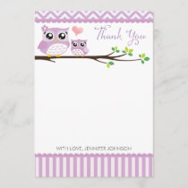 Owl Baby Shower Thank You Card Purple Chevron Girl