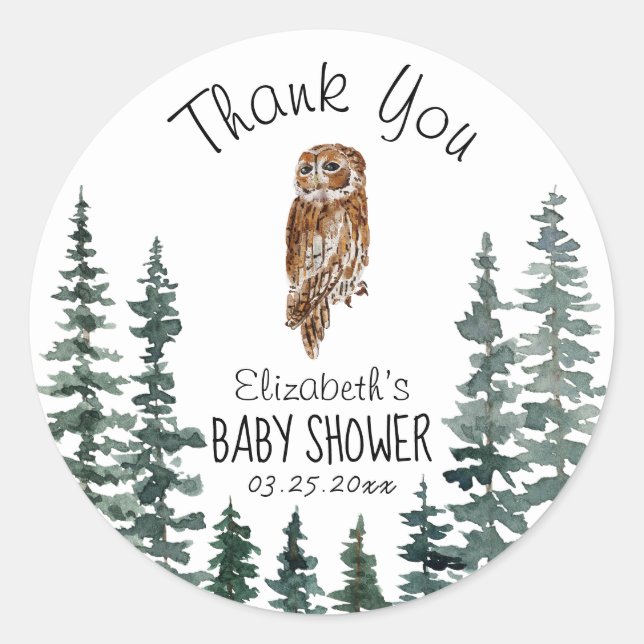 Owl Baby Shower Thank You Classic Round Sticker (Front)