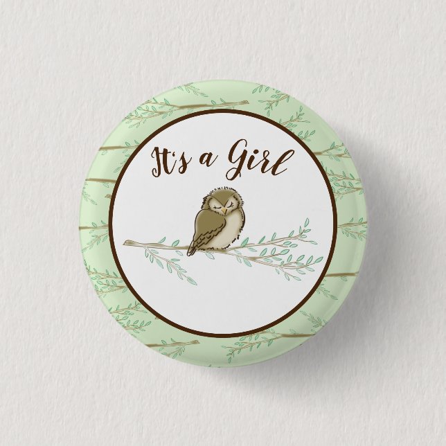 Owl Baby Shower Woodland Button (Front)