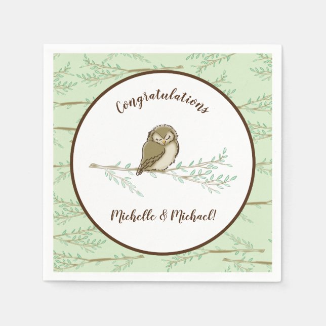 Owl Baby Shower Woodland Napkins (Front)