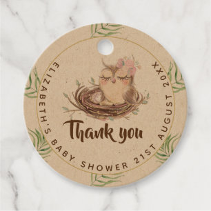 Owl Baby Thank You Gift Tags Favors Boy Girl