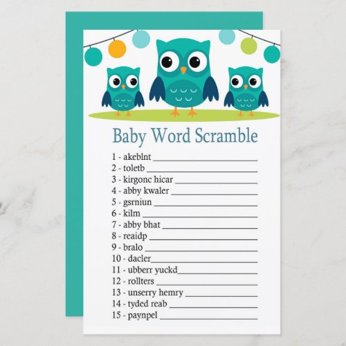 Owl Baby word scramble game