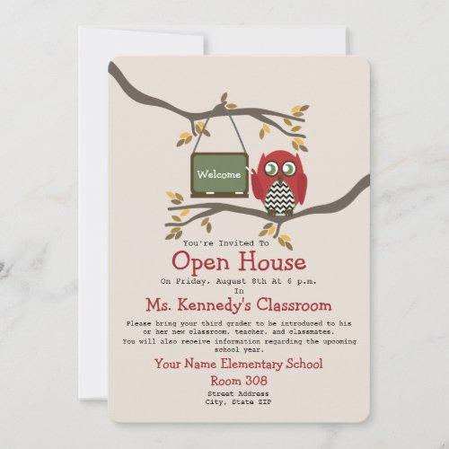 Owl Back To School Classroom Open House Invite