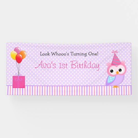 Owl Backdrop Banner Girl 1st Birthday Party Zazzle Com