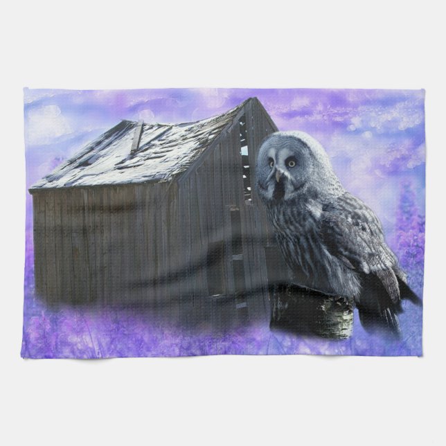 Owl Barn Shed Kitchen Towel (Horizontal)