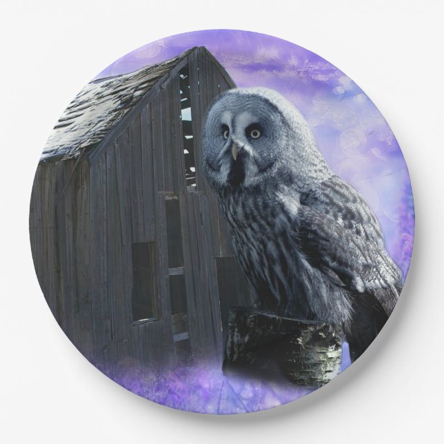Owl Barn Shed Paper Plates (Front)