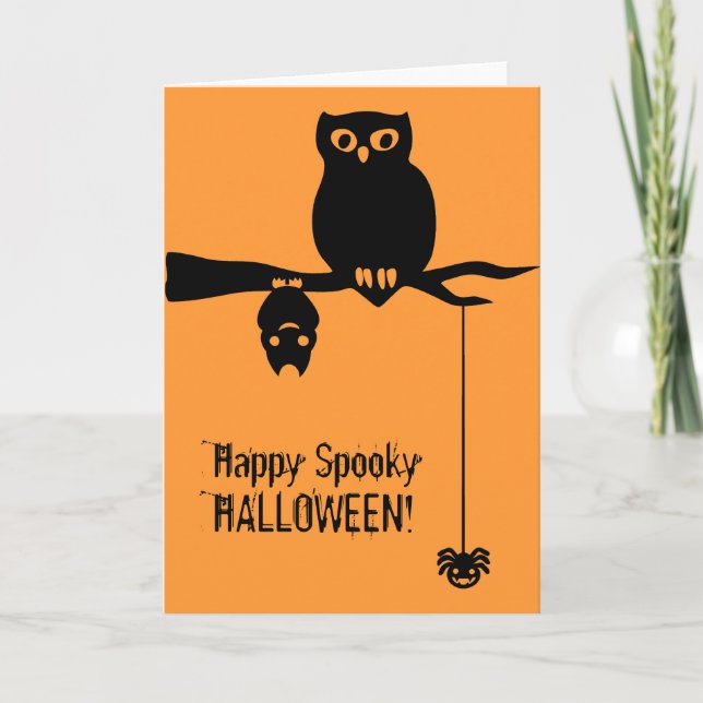 Owl-Bat-Spider Spooky Halloween Card (Front)