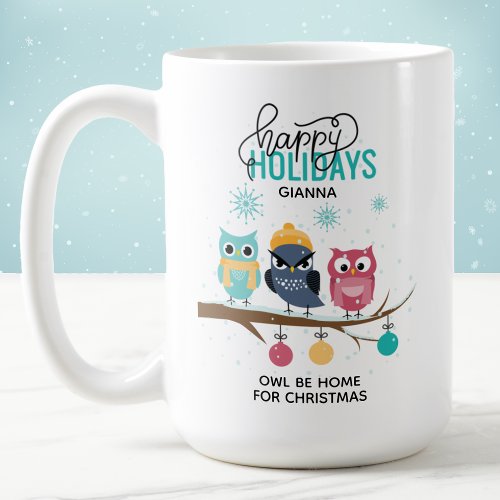 Owl be Home for Christmas Personalized Coffee Mug