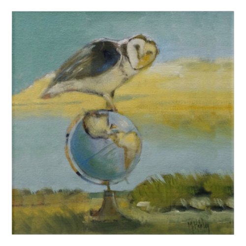Owl Beach Earth Globe Bird Wildlife Painting Acrylic Print