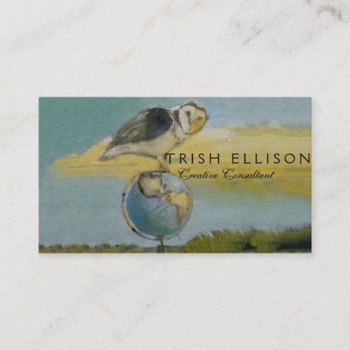 Owl Beach Earth Globe Bird Wildlife Painting Business Card