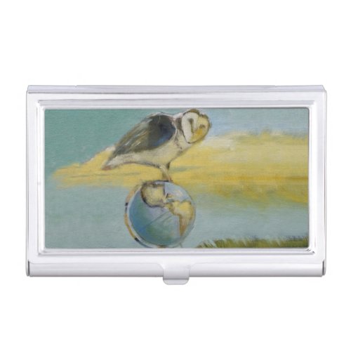 Owl Beach Earth Globe Bird Wildlife Painting Business Card Case
