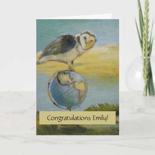 Owl Beach Earth Globe Bird Wildlife Painting Card