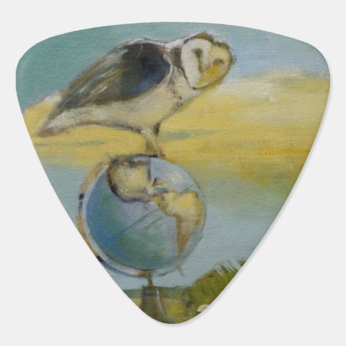 Owl Beach Earth Globe Bird Wildlife Painting Guitar Pick