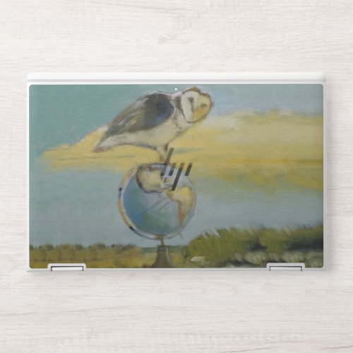 Owl Beach Earth Globe Bird Wildlife Painting HP Laptop Skin