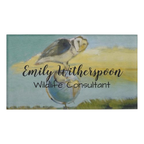 Owl Beach Earth Globe Bird Wildlife Painting Name Tag
