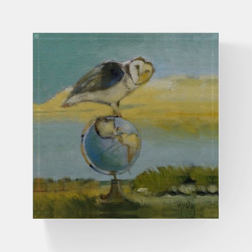 Owl Beach Earth Globe Bird Wildlife Painting Paperweight