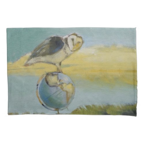 Owl Beach Earth Globe Bird Wildlife Painting Pillow Case