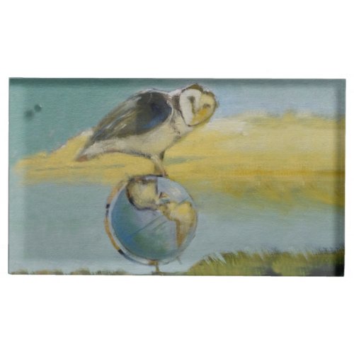 Owl Beach Earth Globe Bird Wildlife Painting Place Card Holder
