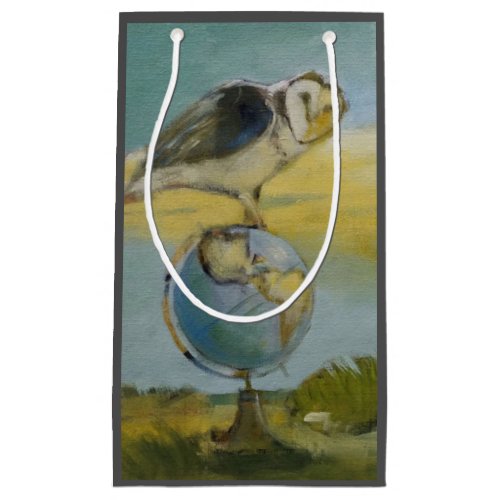 Owl Beach Earth Globe Bird Wildlife Painting Small Gift Bag