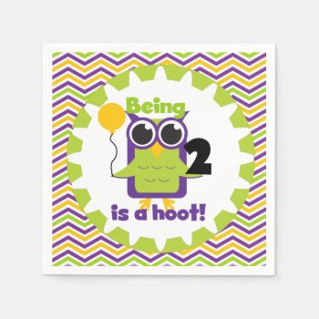 Owl Being 2 Is A Hoot Birthday Paper Napkins by kids_birthdays at Zazzle