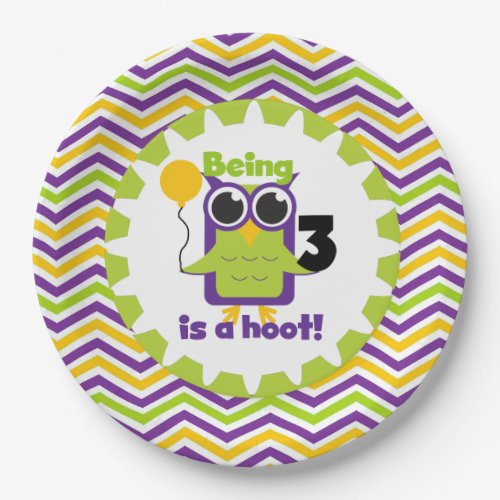 Owl Being 3 is a Hoot Birthday Paper Plates