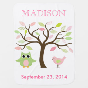 Owl, Bird, and tree personalized Baby Blanket