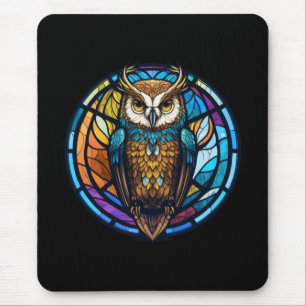 Owl Bird Animal Portrait Stained Glass Wildlife Mouse Pad