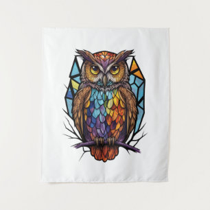 Owl Bird Animal Portrait Stained Glass Wildlife Tapestry