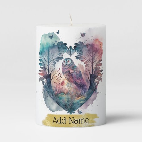 Owl Bird Art Pillar Candle