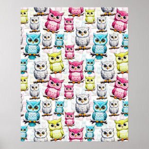 Owl Bird Colorful Design  Poster