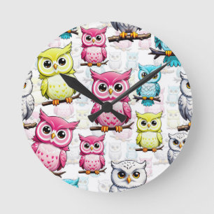 Owl Bird Colorful Design Round Clock