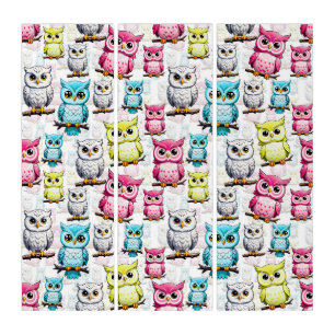 Owl Bird Colorful Design Triptych