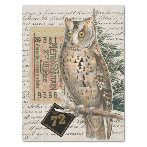 Owl Bird French Script Ephemera Decoupage  Tissue Paper