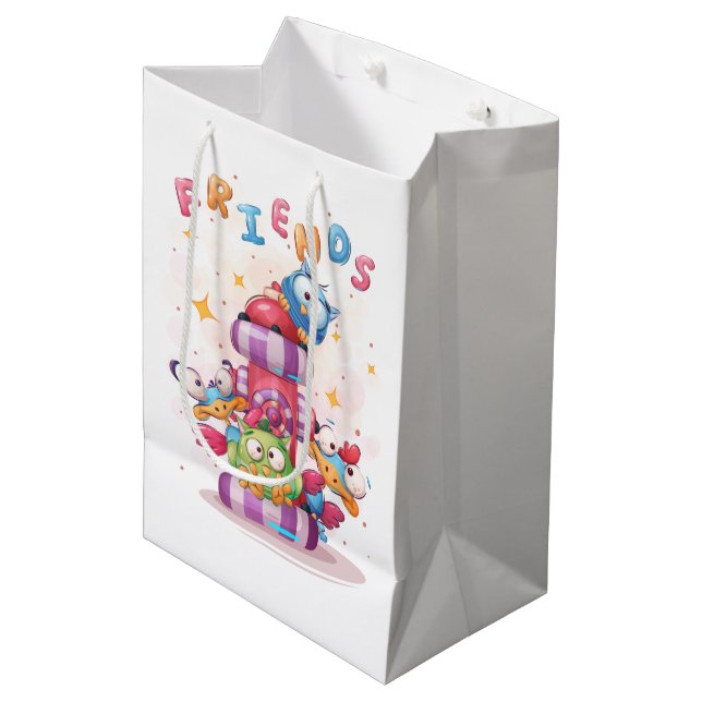 Owl & Bird Friends Cartoon Kids Medium Gift Bag (Front Angled)