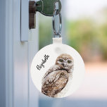 Owl bird name keychain<br><div class="desc">A watercolored owl white background.   Personalize and add a name.</div>