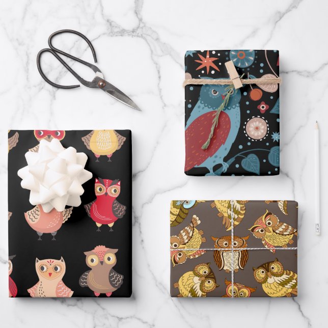 Owl Bird Nature Wildlife Cute Animal Wrapping Paper Sheets (Front)