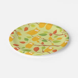 owl bird pattern wild cartoon  paper plates