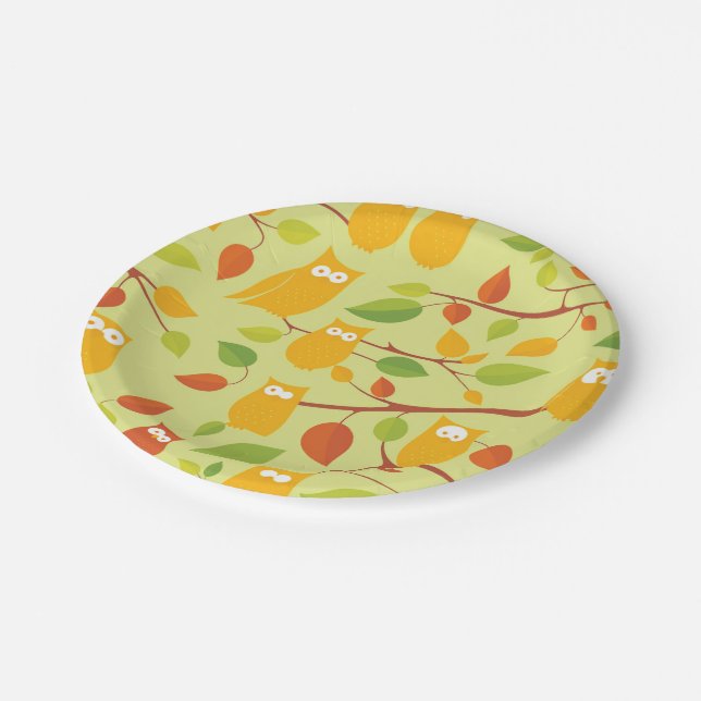 owl bird pattern wild cartoon  paper plates (Angled)