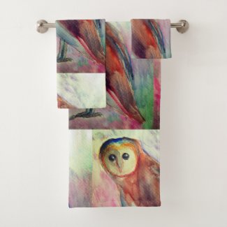Owl Bird Watercolor art  Bath Towel Set