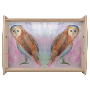 Owl Bird Watercolor art Serving Tray