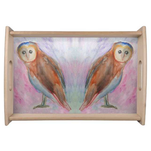 Owl Bird Watercolor art Serving Tray (Front)