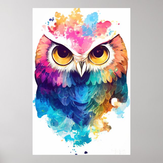 Owl Bird Wild Nature Animal Color Art Painting Poster (Front)