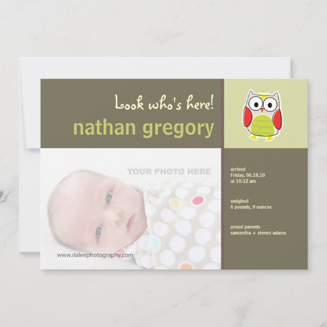 Owl Birth Announcement (Front)