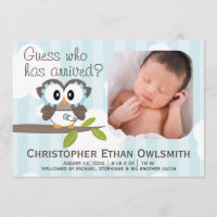 Owl Birth Announcement Boy