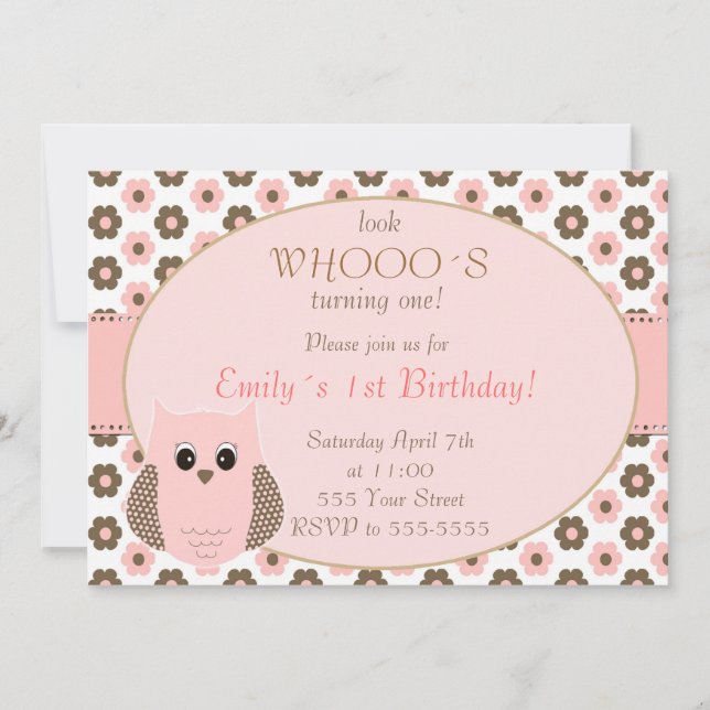 Owl Birthda Invitation Girl Birthday Party (Front)