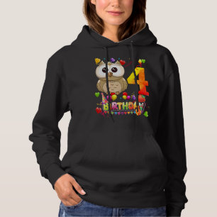 Owl Birthday 4 Year Old Kids 4th Owl Birthday Hoodie